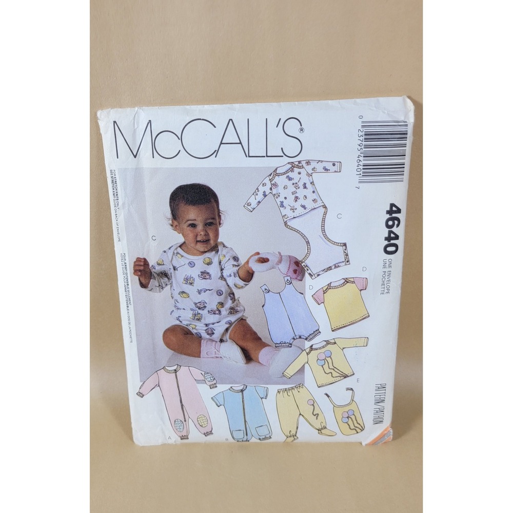 Vintage McCalls 4640 Infants Jumpsuit Romper Pants Bib Sewing Pattern 1989 Uncut